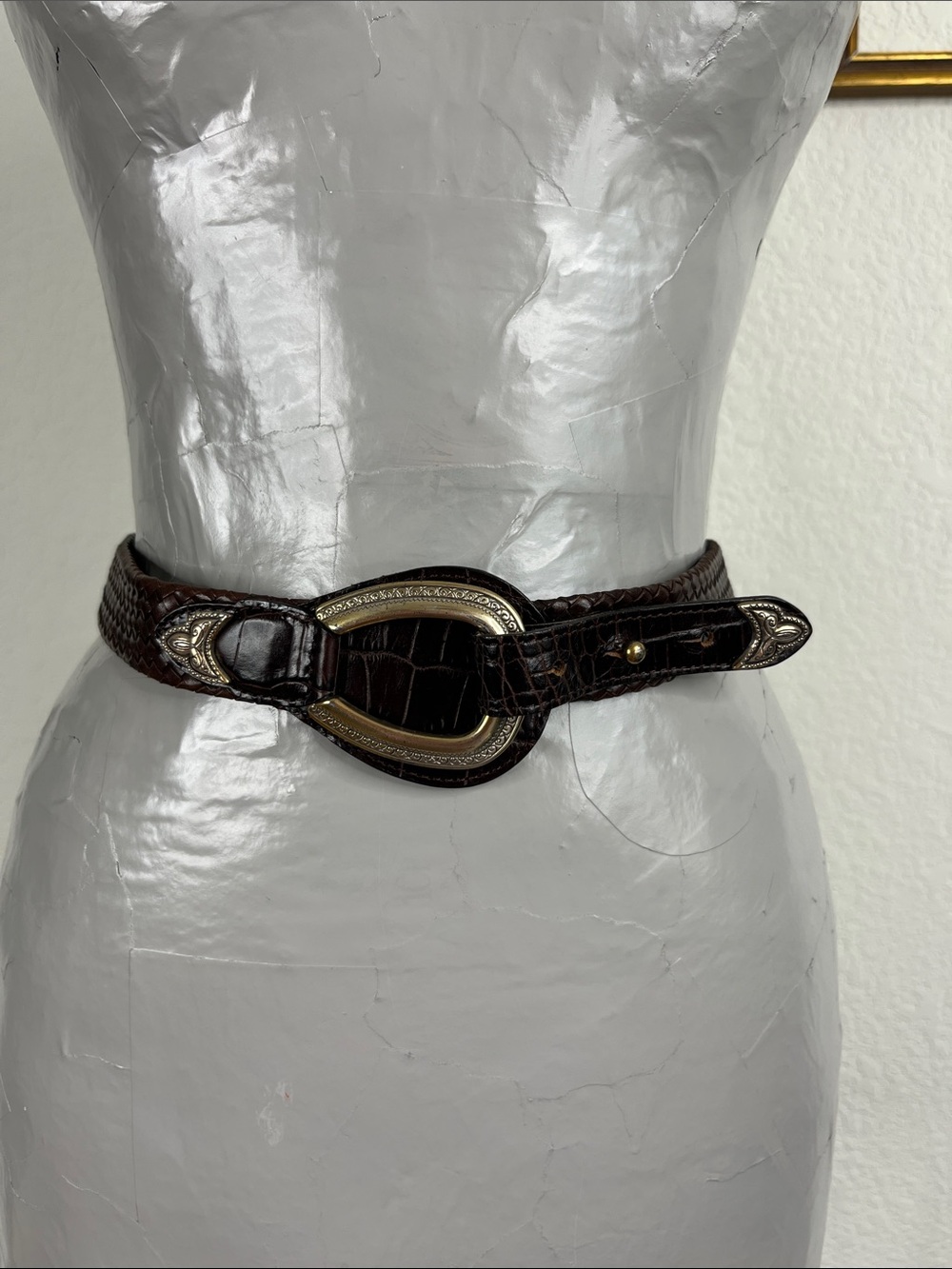 Brighton Braided Silver Metal Peg Loop Belt Crocodile